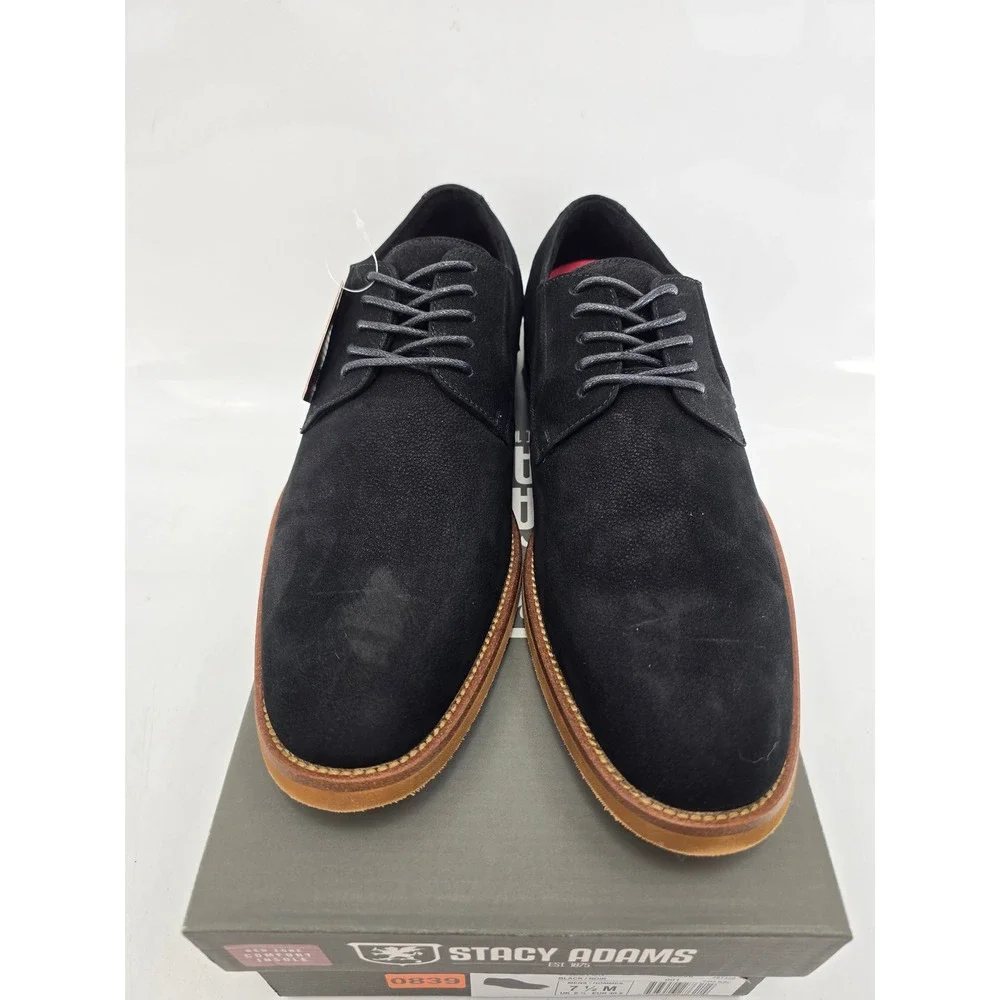 Stacy Adams Preston Oxford Shoes Mens 7.5 Black Suede Leather Lace Up - New
